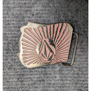 Volcom Belt Buckle Pink Silver Tone Vintage Y2K Skater Grunge 90s Big Logo Jeans